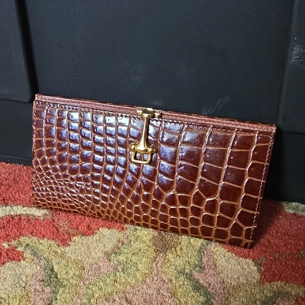 Budd Leather Crocodile Bidente Slim Wallet - Picture 1 of 7